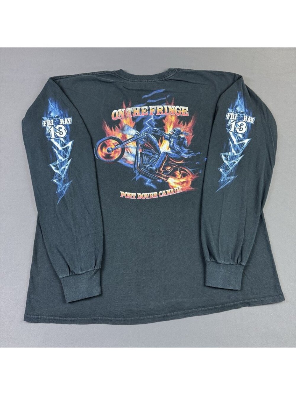 Rare Vintage Y2K Friday The 13th Port Dover Canada Skull Flame Biker Sun Fade XL